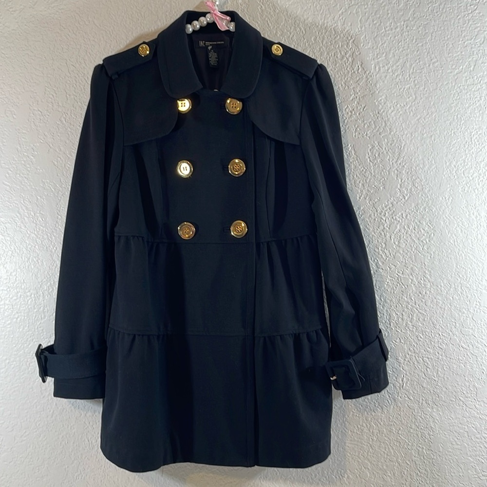 INC INTERNATIONAL CONCEPTS PETITE BLACK MILITARY STYLE DOUBLE BREASTED JACKET M